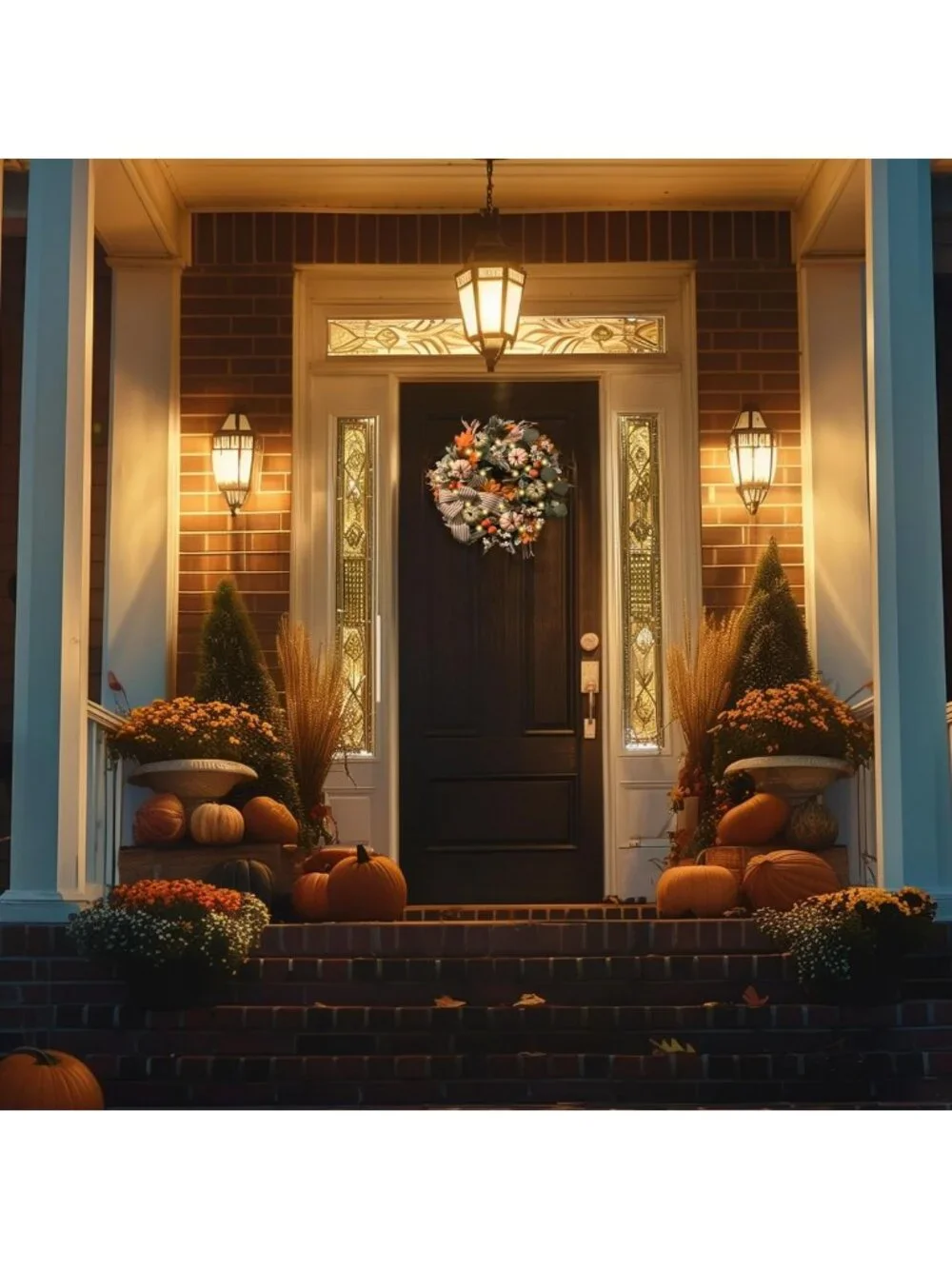 20'' Fall Wreath with LED Lights for Front Door, Autumn Decor, Seasonal Home